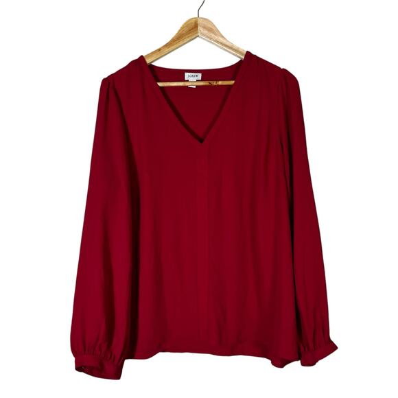 J. Crew Long Sleeve V-Neck Blouse Womens L Fuchsia Pink Feminine Career Classic - Picture 2 of 7
